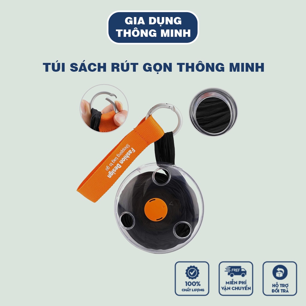 [Vỏ Hộp Nhựa Tròn] Túi sách rút gọn thông minh, túi chứa đồ đa năng cuộn tròn chất vải dù