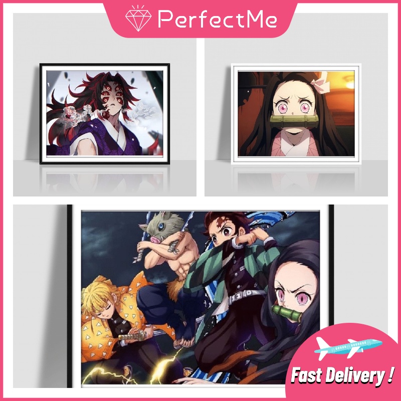 Bộ tranh đính đá họa tiết hoạt hình Demon Slayer độc đáo kích thước 40x30