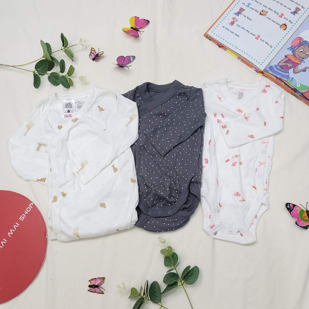 Body chip dài tay vạt chéo cho trẻ 0-24tháng, Bộ đồ liền thân, Áo liền thân, bodysuit cotton mát cho bé