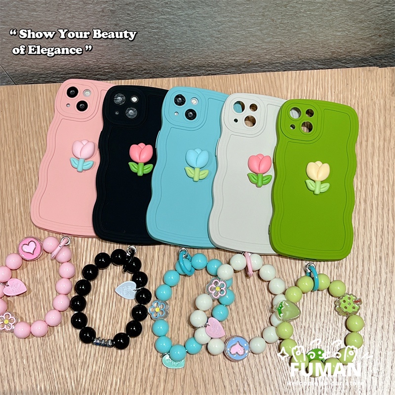 Ốp Điện Thoại Silicon Dẻo Hình Hoa Tulip 3D Có Dây Đeo Cổ Tay Cho Samsung Galaxy A14 A13 A12 A11 A10 A10s A01 4G 5G