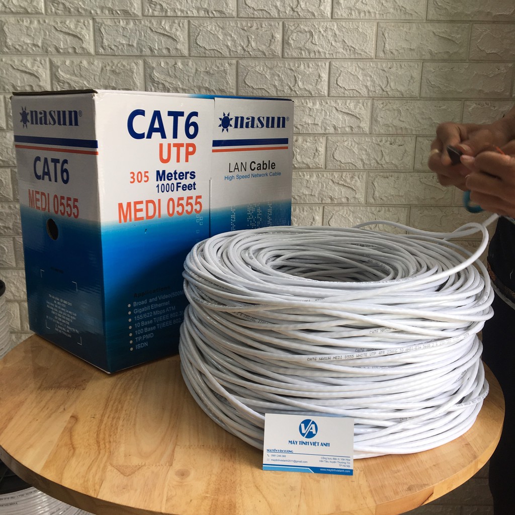 Dây cáp mạng UTP Cat6 Nasun MEDI-0555 (lõi nhôm mạ dồng ko phải lõi sắt mạ đồng cuộn 305M mét đủ)