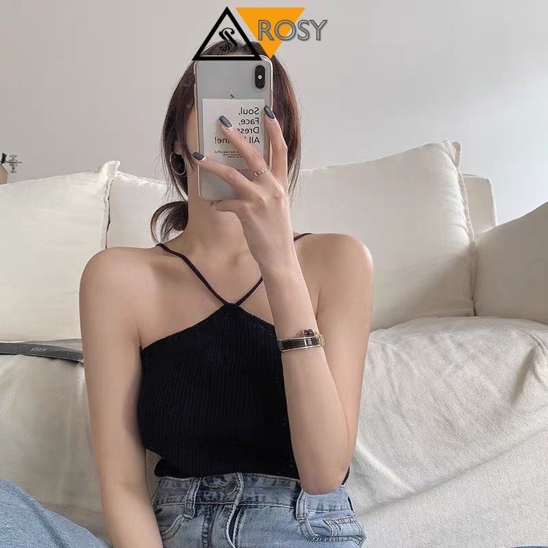 Áo Croptop kiểu yếm 2 dây chéo chất thun gân, Cổ kiểu yếm GUVIA , Áo dây đắp chéo