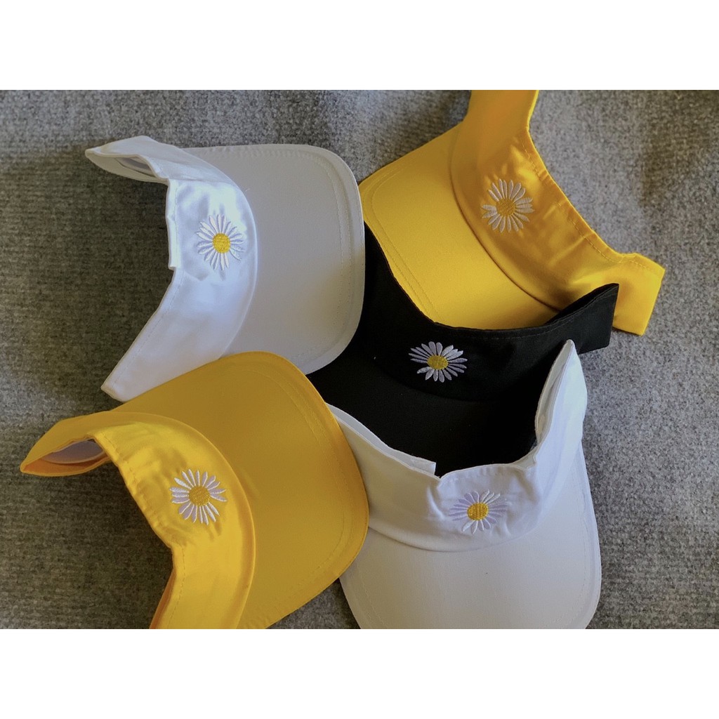 Nón Nam Nữ Nửa Đầu Thêu Hoa Cúc Trắng, Mũ Tennis Không Nóc Thể Thao - BL135