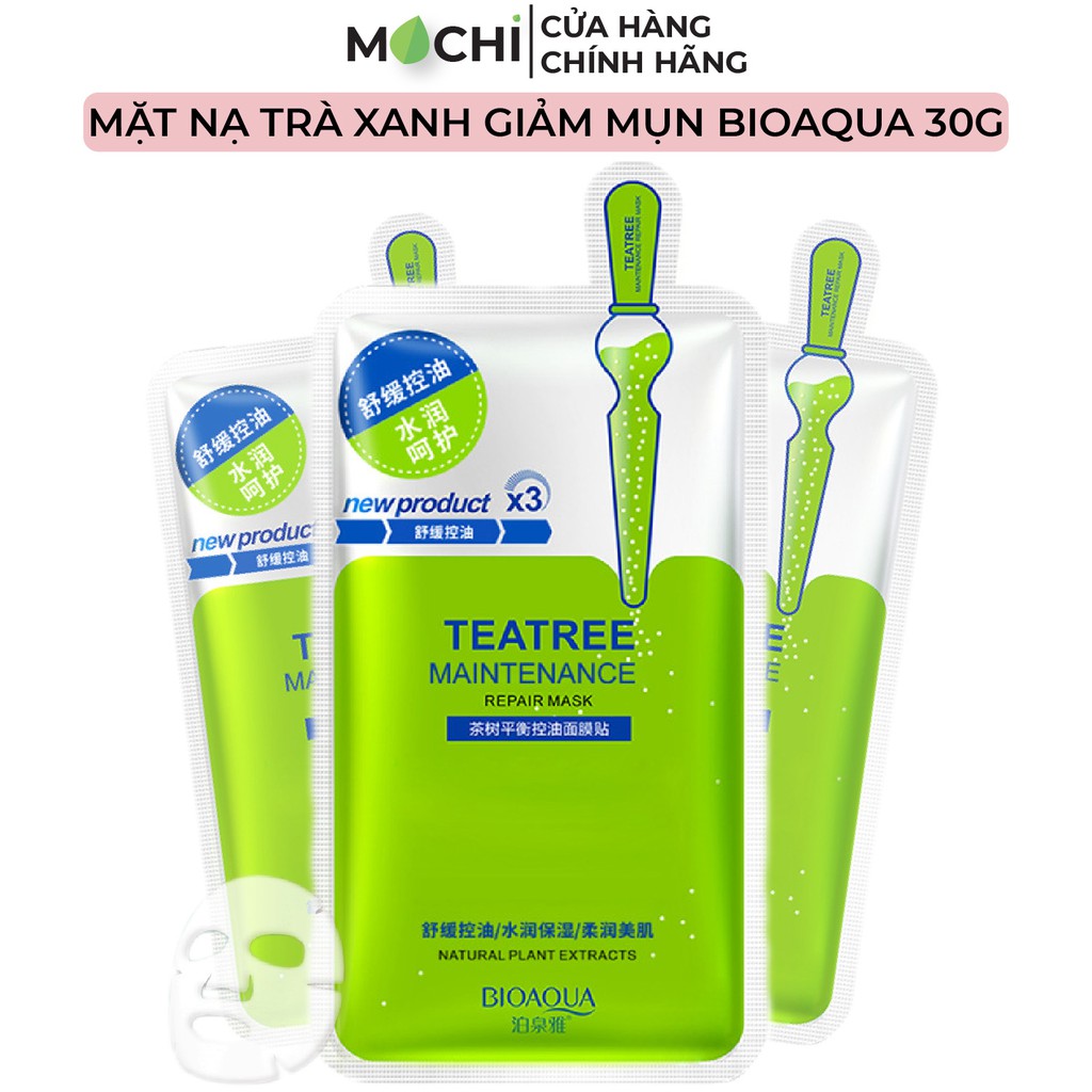 Mặt Nạ Tràm Trà Xanh Giảm Mụn Da Dầu l Dưỡng Trắng Da Mask Giấy Đắp Mặt Teatree Acne Bioaqua Nội Địa Trung MOCHI SHOP