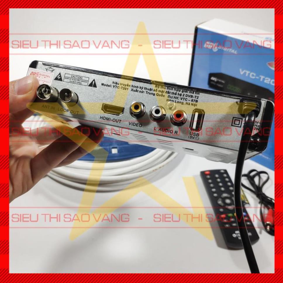 Đầu thu kỹ thuật số kèm Anten xanh 15m truyền hình số mặt đất DVB T2 VTC T201