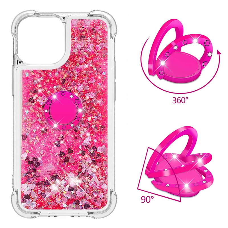 Ốp Lưng Kim Tuyến Nước Hình Trái Tim Có Nhẫn Đỡ Cho Iphone 13 / Mini / Pro / Max