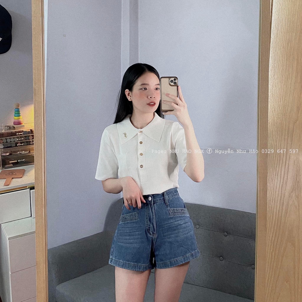Áo len tăm nữ, Áo Polo nữ thời trang cao cấp YS.L phong cách Hàn Quốc Siêu Sang Chảnh