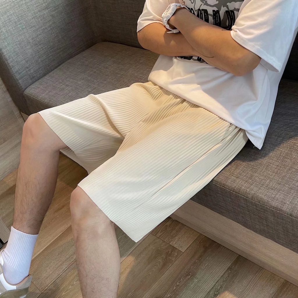 Quần Short Thể Thao Vải Lụa Lạnh Xếp Ly Màu Trơn Nhanh Khô Thời Trang Mùa Hè Cho Nam