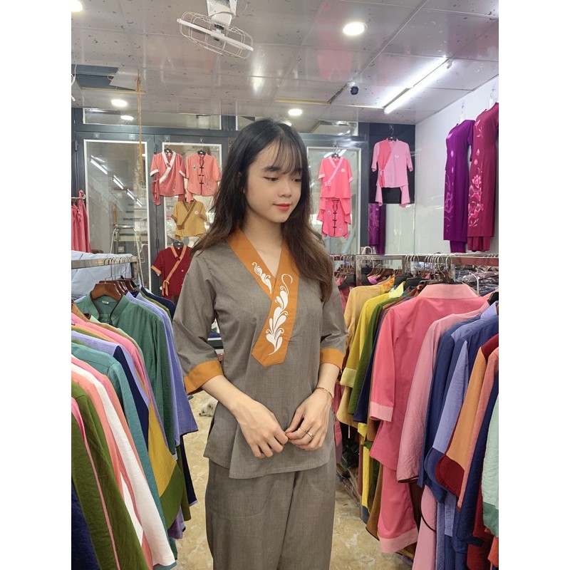 thời trang nữ, đồ bộ, áo lam đi chùa