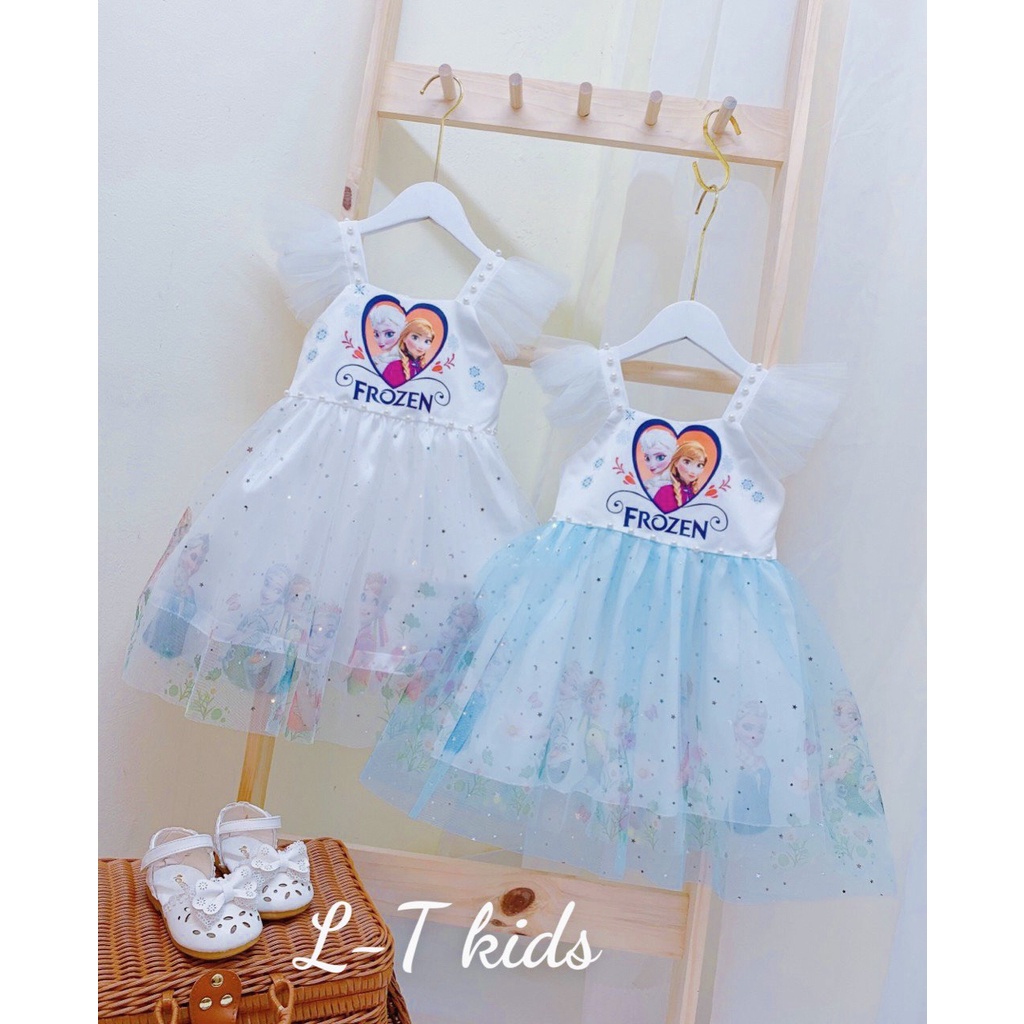 Váy bé gái váy Elsa, TẶNG BỜM, đầm công chúa Elsa ngắn tay đẹp đáng yêu cho bé, Từ 8-20kg