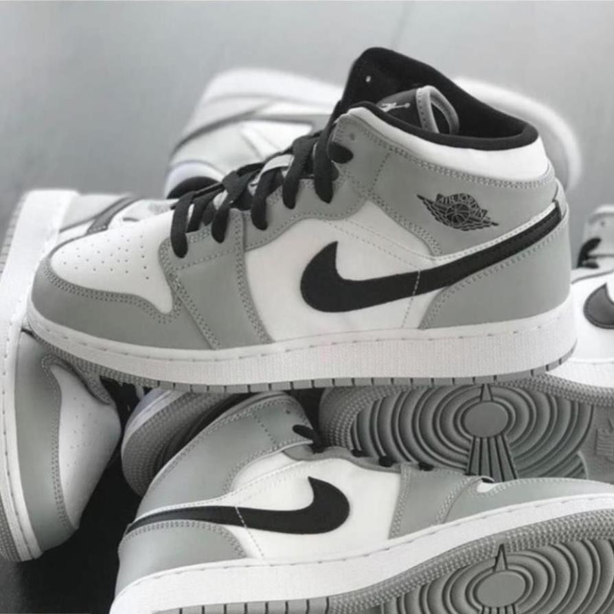 Giày JORDAN 1 JD1 Retro High Light Smoke Grey cao cổ xám logo đen, Giầy jodan xám cổ cao