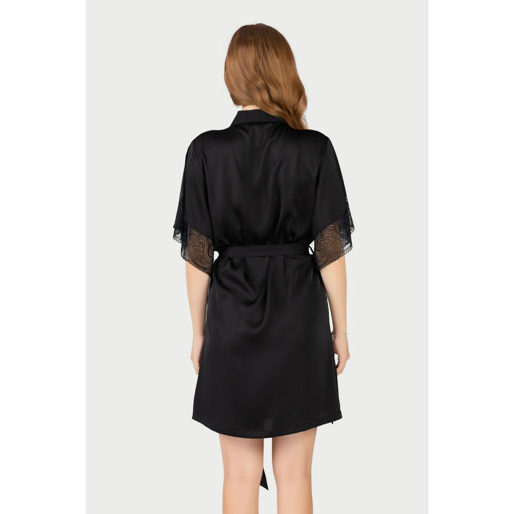 Áo khoác Kimono Vera Satin trơn phối Ren - V0455