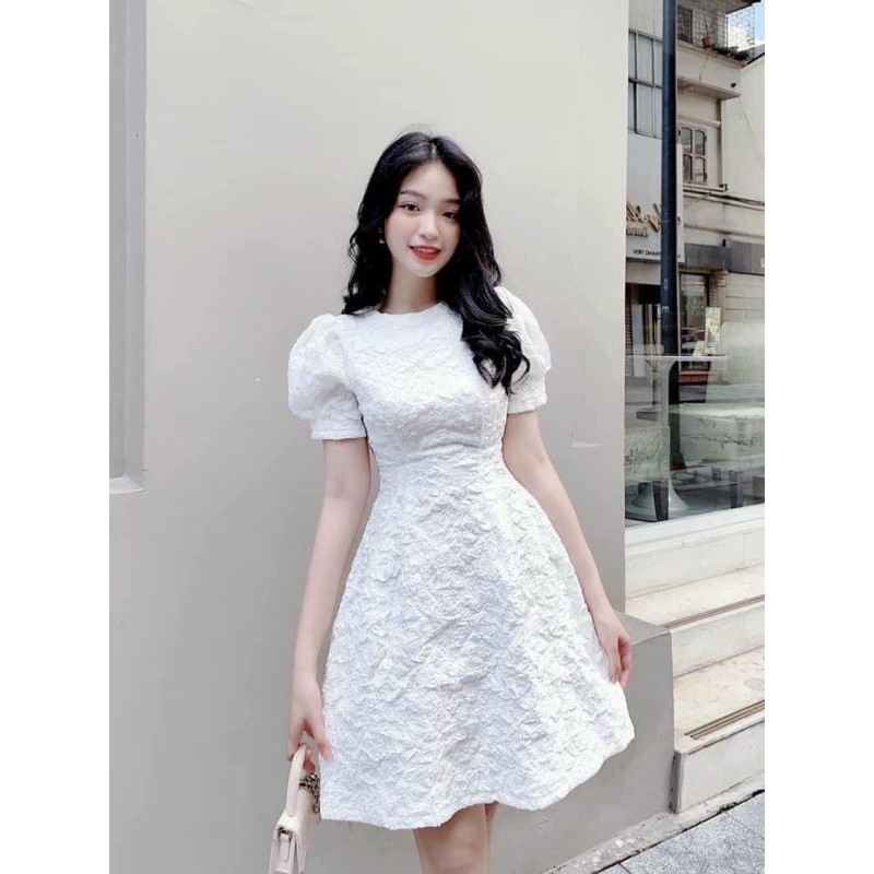 Đầm gấm nơ rời vải dày dặn cực sang