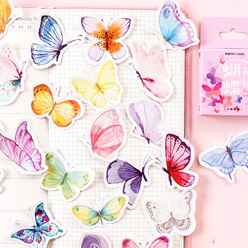 Set 46 Miếng Dán Trang Trí Sổ Tay Hình Bướm Hoạt Hình DIY