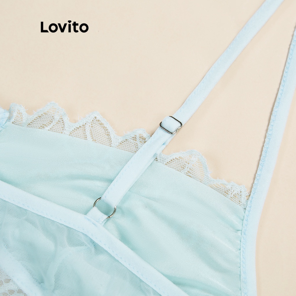 Đồ lót Lovito phối ren không có đệm ngực phong cách sexy L17X504 (Màu trắng / Màu xanh lam) | BigBuy360 - bigbuy360.vn