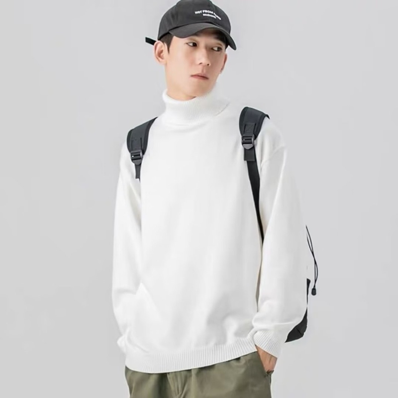 Áo Sweater Dệt Kim Cổ Lọ Tay Dài Dáng Rộng Màu Sắc Đơn Giản Thời Trang Thu Đông 2022 Cho Nam Giới