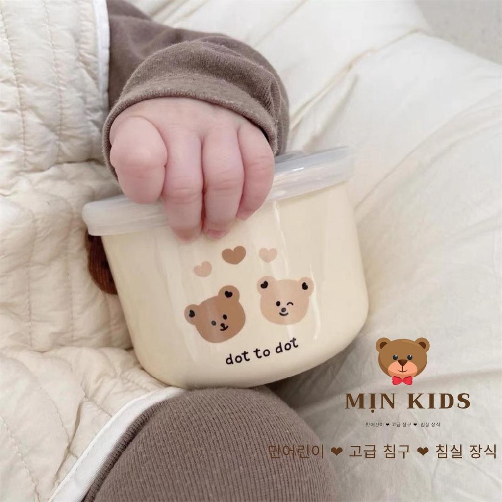 Bát ăn dặm cho bé, bát sứ ăn dặm MỊN KIDS, bát có nắp đậy giữ nhiệt tiện lợi giữ nóng đồ ăn lâu