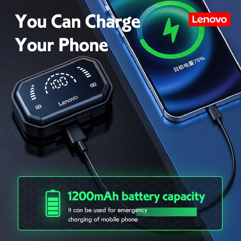 Tai nghe Lenovo LP3 PRO TWS Bluetooth 5.0 Pin dung lượng lớn 1200mAh Tai nghe nhạc HIFI có màn hình