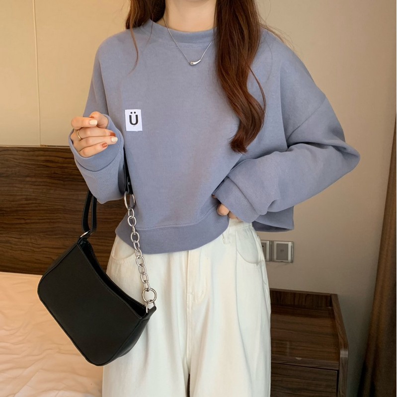 Áo sweater IELGY tay dài cổ tròn dáng rộng phong cách Hong Kong retro thời trang dành cho nữ