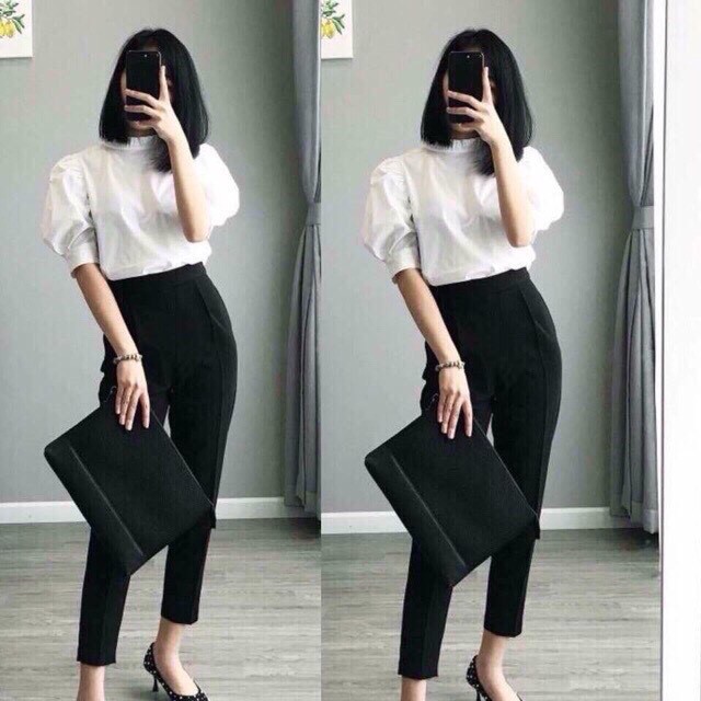 Quần Tây baggy nữ lưng chun khoá sườn chất tuyết mưa cao cấp
