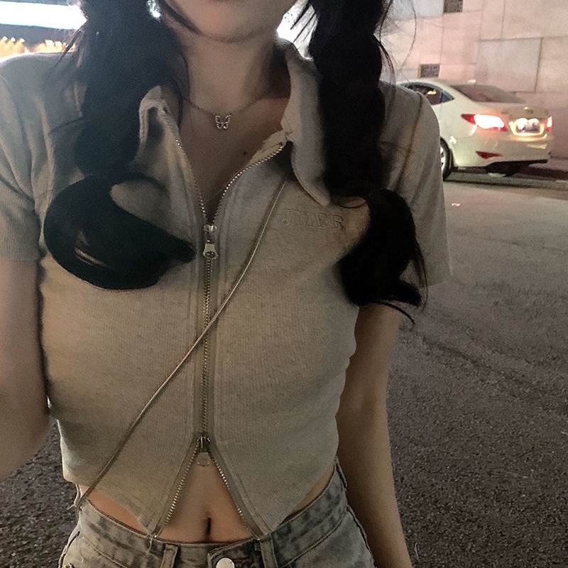 Áo polo Có Dây Kéo Tay Ngắn Phong Cách Hàn Quốc Thời Trang Mùa Hè Hàng Mới Dành Cho Bạn Nữ 2022