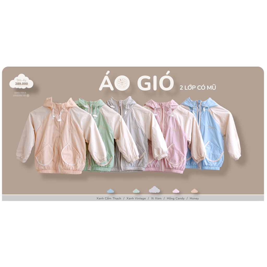 Áo gió 2 lớp Hrnee cho bé dưới 4 tuổi