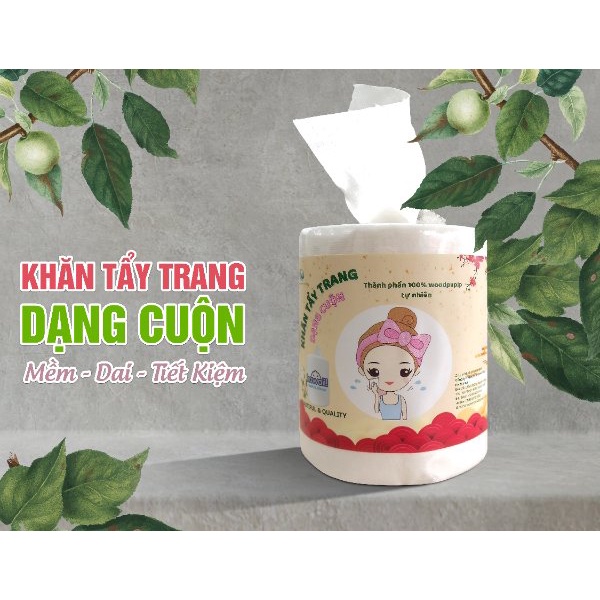 Khăn Tẩy Trang Kawaii Cuộn xanh/trắng 100 tờ khổ 10x10 - Dùng lau khô, lau ướt - khăn đắp toner