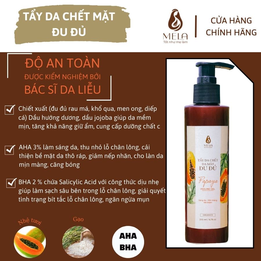 Tẩy Da Chết Mặt Đu Đủ MELA  Làm Sạch Sâu Lỗ Chân Lông, Tẩy Tế Bào Chết Giúp Sáng Mịn Và Đều Màu Da  200ml - ML09