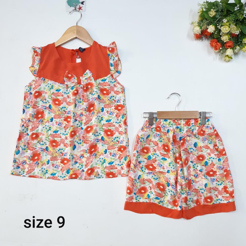 DG59-B-11 - Bộ đùi, sát nách bé gái, chất lanh,mỏng nhẹ, thoáng mát, màu xam in hoa, made in Việt Nam