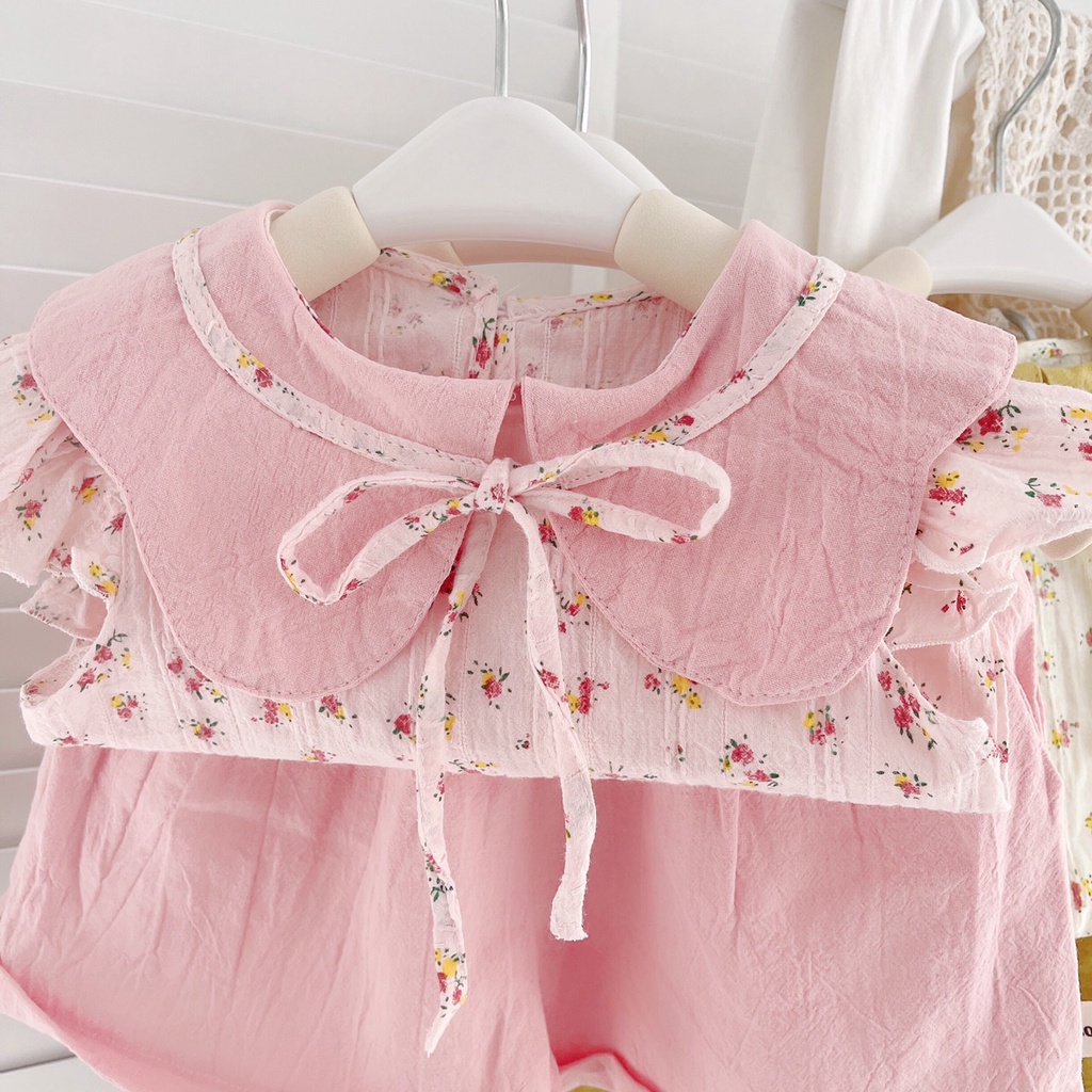 Bộ hè tay hến, cổ lá cách điệu cho bé giá 8-21kg (1-6 tuổi)