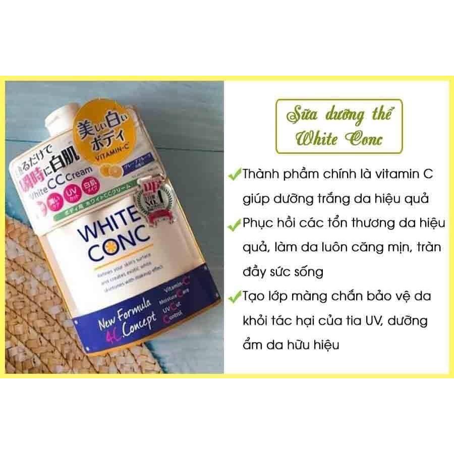 Sữa dưỡng thể trắng da nâng tone White Conc Vitamin C túi 200g Nhật Bản