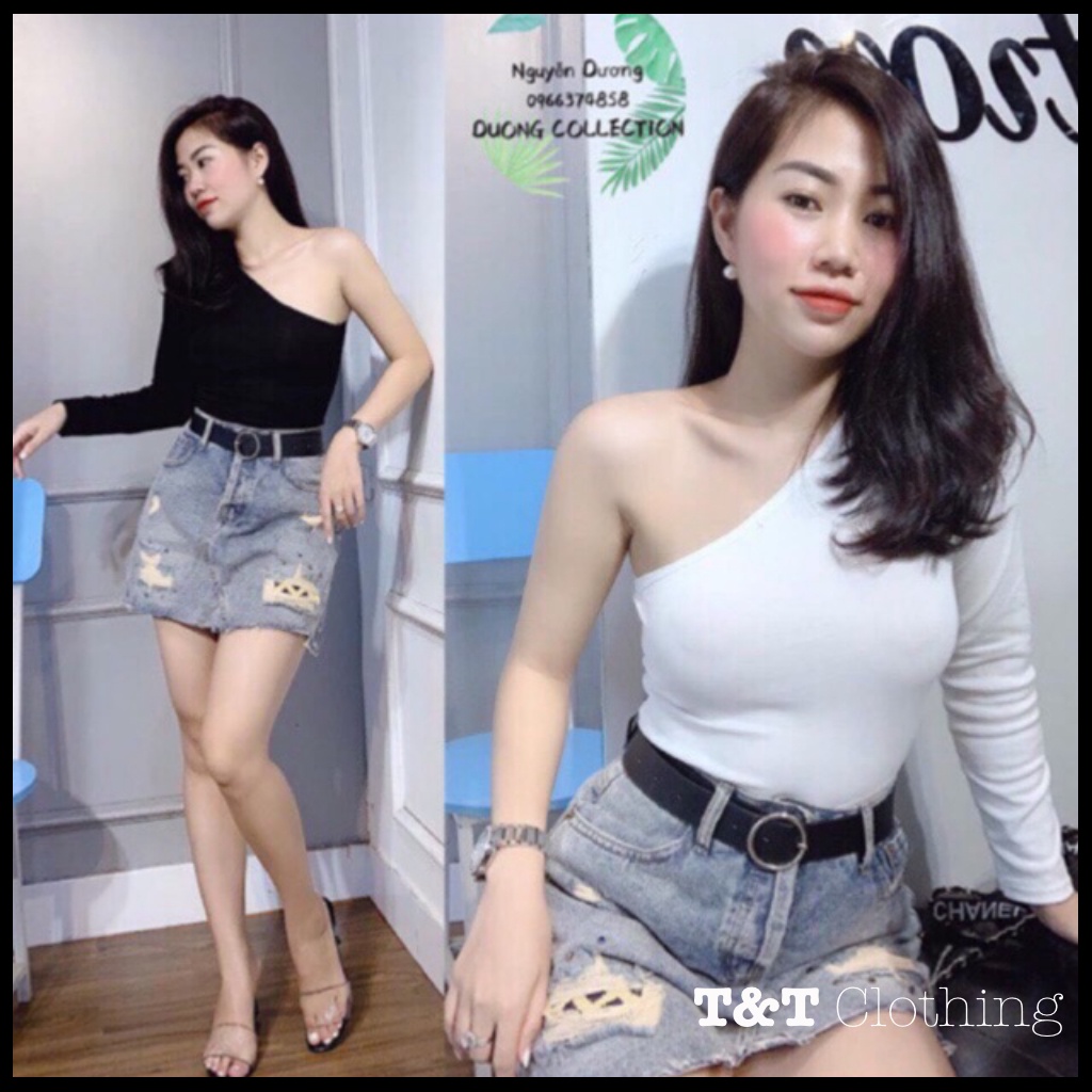 Áo lệch vai tay dài / áo kiểu croptop 💃By 23t.shop | BigBuy360 - bigbuy360.vn