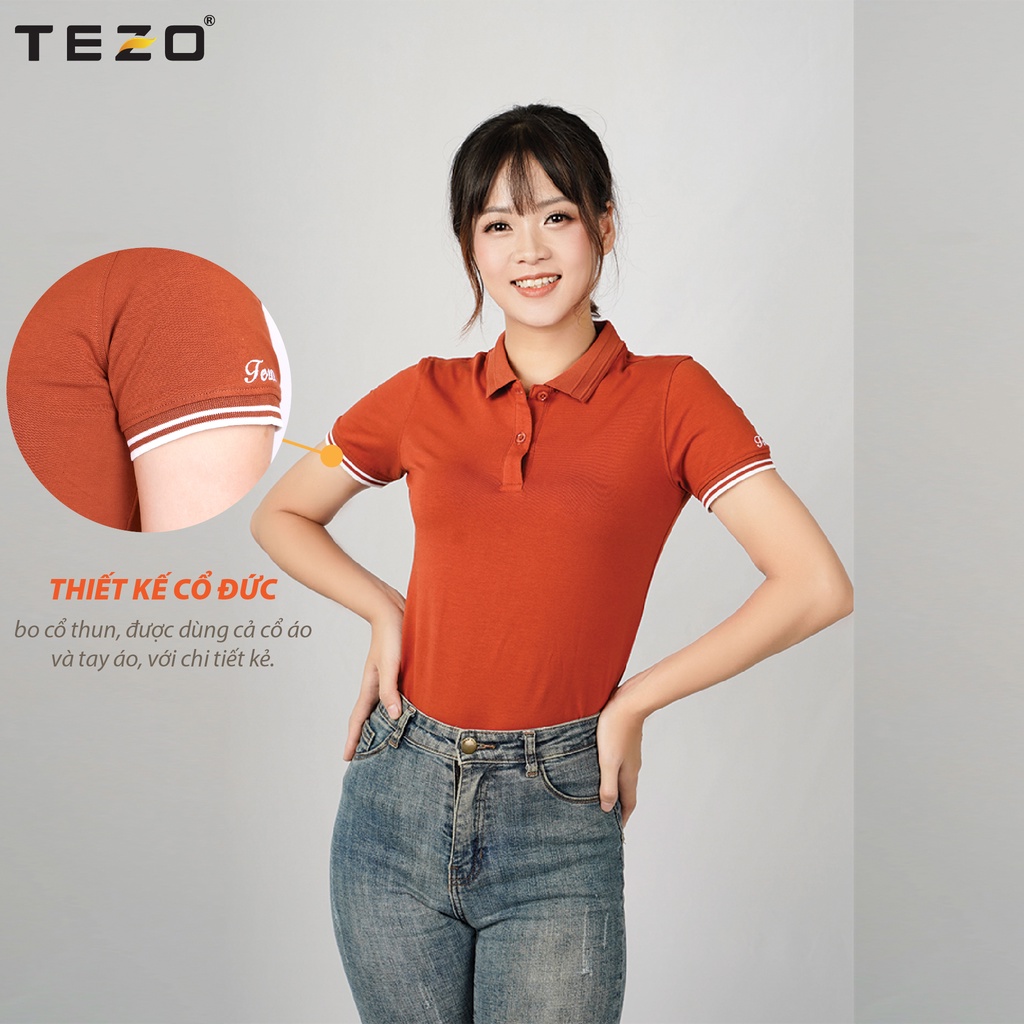 Áo polo nữ TEZO, áo phông ngắn tay có cổ 5 màu chất liệu cotton kiểu dáng trẻ trung,tôn dáng 2106APCT14