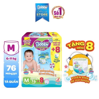 [Tặng 8 miếng] Tã Bỉm Quần Bobby Siêu Cực Đại M76 (Size M) - 76 Miếng