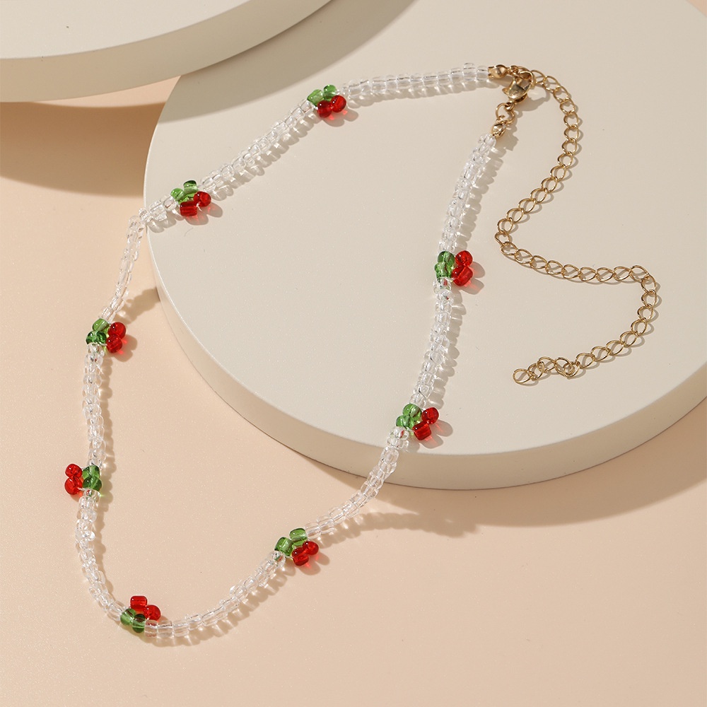 Vòng cổ Choker đính hạt nhựa Resin trong suốt hình quả Cherry dễ thương phong cách Bohemian thời trang mùa hè cho nữ