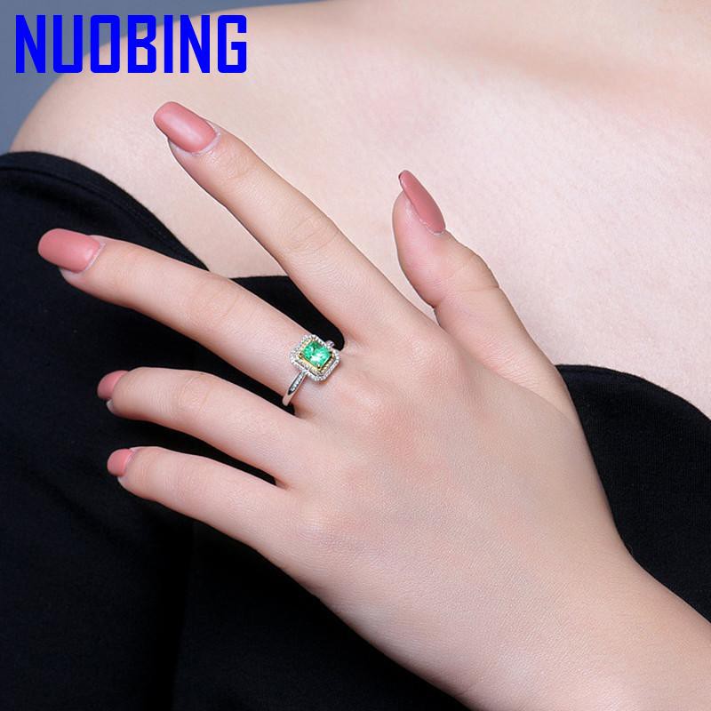 Luxury Princess Green Crystal Emerald Gemstones Diamonds Rings For Women Gold White Silver Color Bague Jewelry Bijoux Party Gift|Rings|