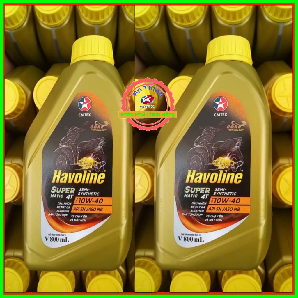 Dầu Nhớt Xe Ga Scooter Bán Tổng Hợp Caltex Havoline Super Matic 4T Semi-Synthetic SAE-10W40 API-SN JASO-MB V-800ml