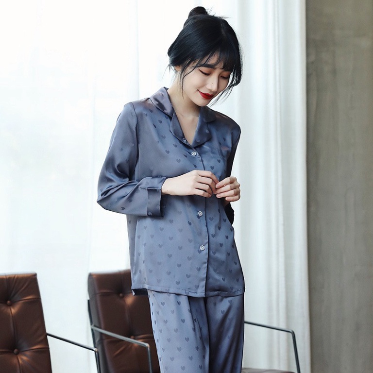 Bộ pijama lụa cao cấp, bộ đồ dài tay nữ tính phong cách Hàn Quốc, Hàng Quảng Châu Mã PK