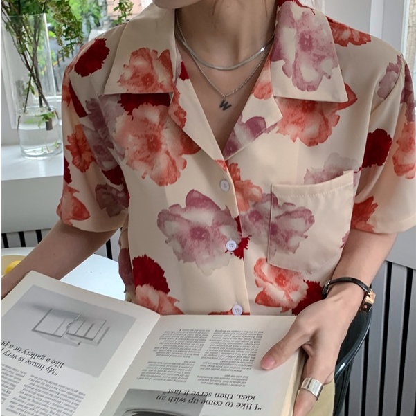 Áo Sơ Mi Họa Tiết Hoa Phong Cách retro hong kong Cho Cặp Đôi