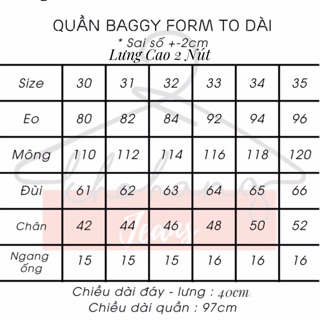 32-36 quần baggy lưng cao 2 nút Bigsize