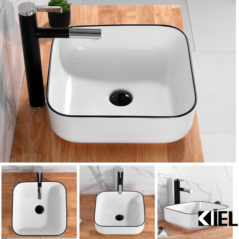 Chậu rửa mặt  lavabo  mép viền đen chính hãng bảo hành 10 năm chất men .