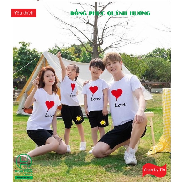 Bộ Áo quần gia đình 3/4/5 người đồ đôi mẹ và bé thun cotton 65% dày dặn mẫu đồng phục gia đình chữ Love trái tim