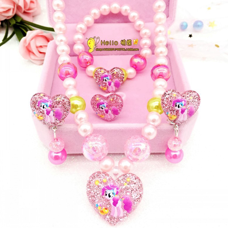 Set vòng cổ + bông tai + vòng tay hình trái tim dễ thương cho nữ
