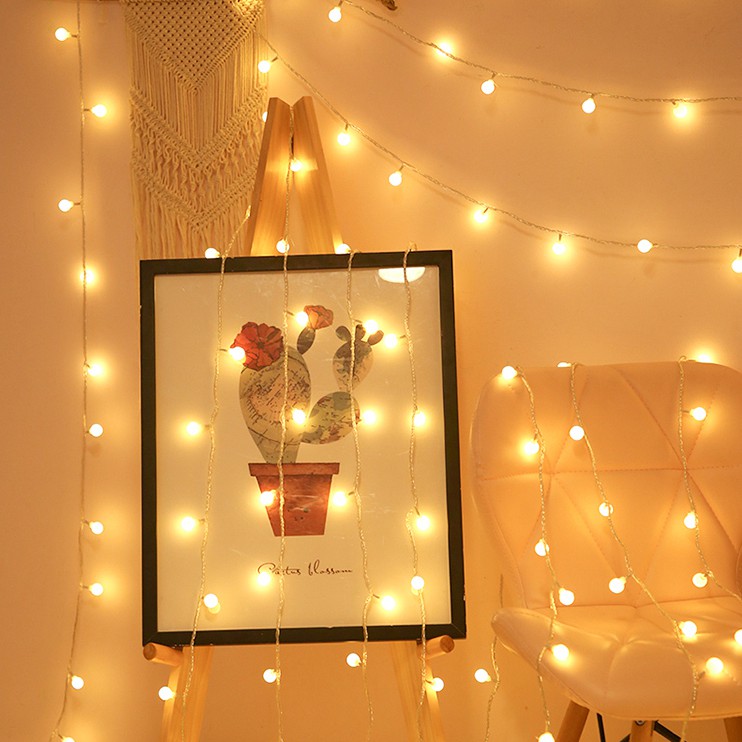 DÂY ĐÈN LED 8m 80 bóng USB BÓNG TRÒN CHERRY BALL, SAO VÀNG NẮNG trang trí decor noel cây thông giáng sinh