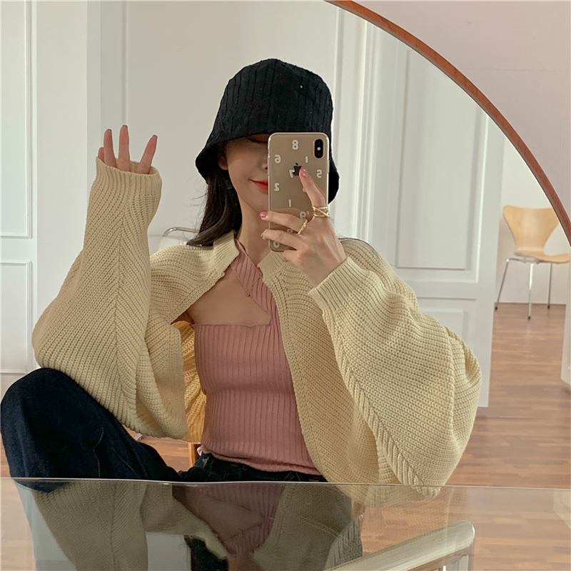 Áo Khoác Cardigan Dệt Kim Tay Dài Dáng Rộng Thiết Kế Đơn Giản