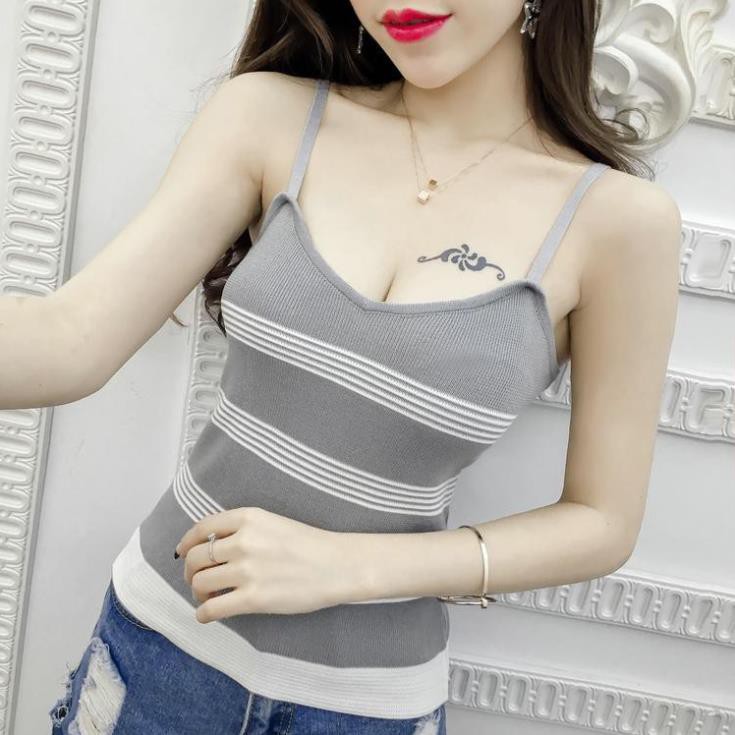 Hot!! Áo thun len dệt kim kẻ sọc 2 dây- hàng quảng châu