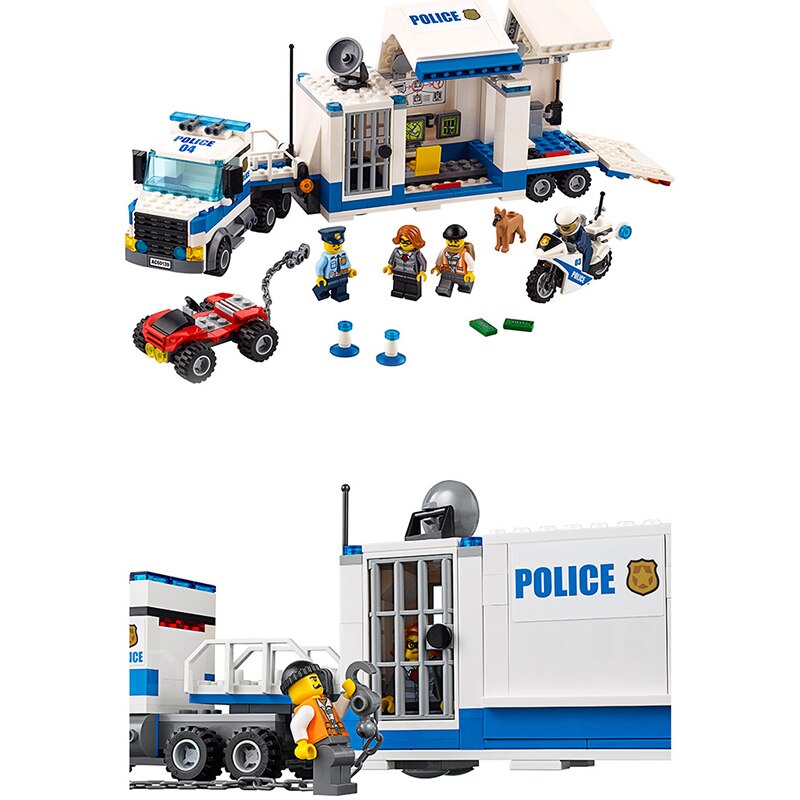 Đồ chơi giáo dục Lắp Ráp mô hình Xe Bela 10657 398pcs City Police Mobile Command Center Truck Car Crane Loade