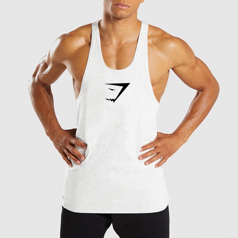 Áo Thun Thể Thao Sát Nách Bằng Cotton Dáng Rộng In Hình Cá Mập Phong Cách Mỹ Thời Trang Cho Nam