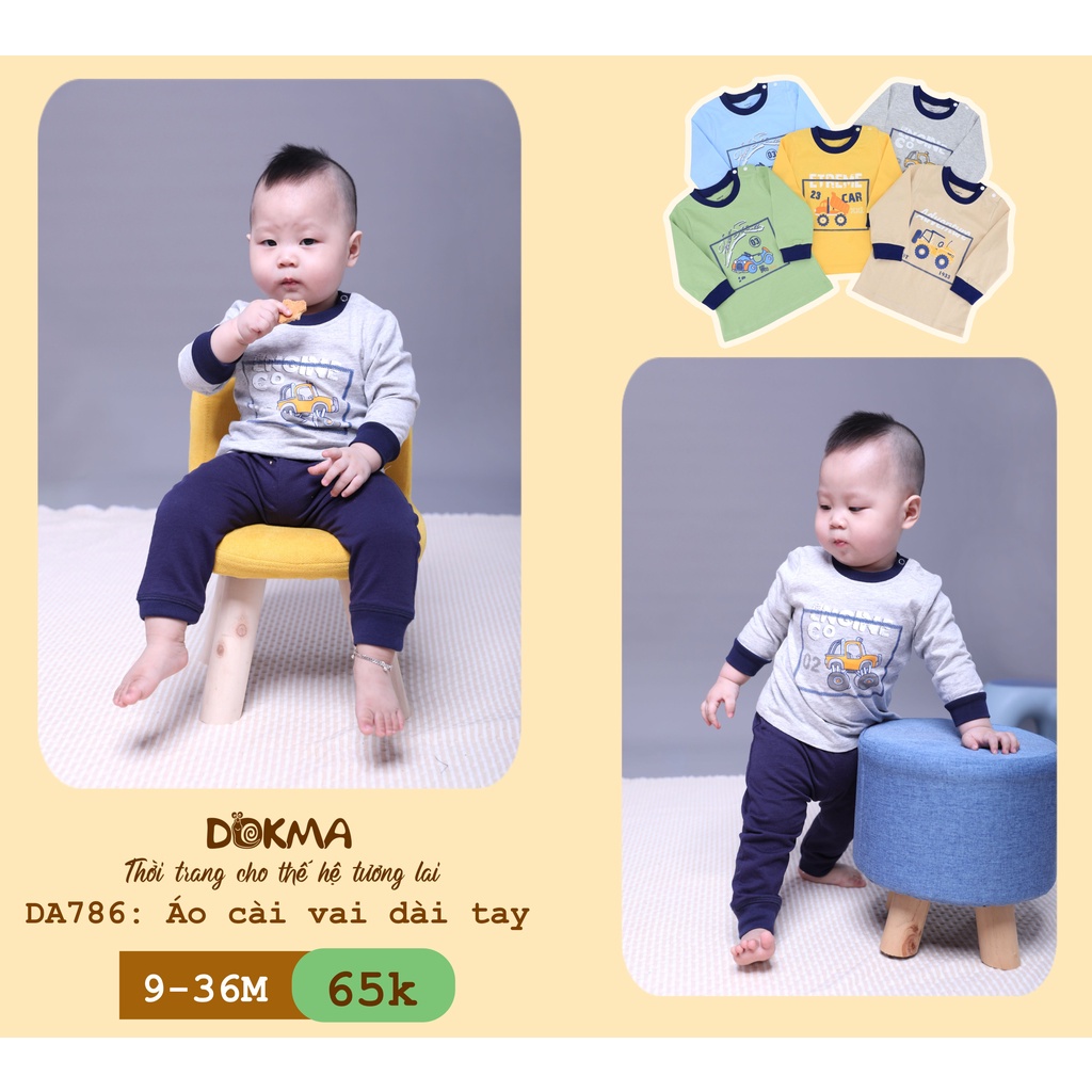 DA786 Áo dài tay cài vai Dokma vải cotton mỏng cho bé trai (9-36M)