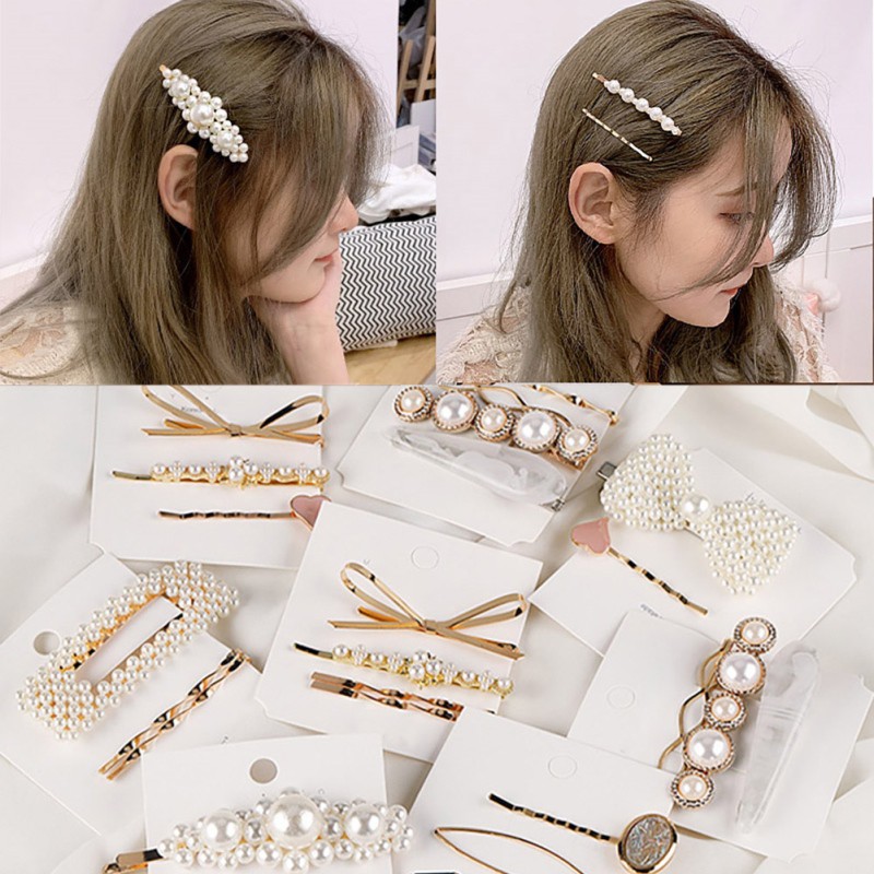 Kẹp tóc hình trái tim và ngọc trai